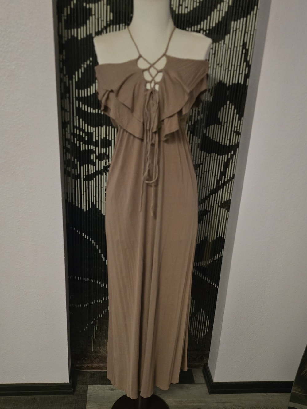 Forever 21 Taupe Maxi Dress with Lace Up Front